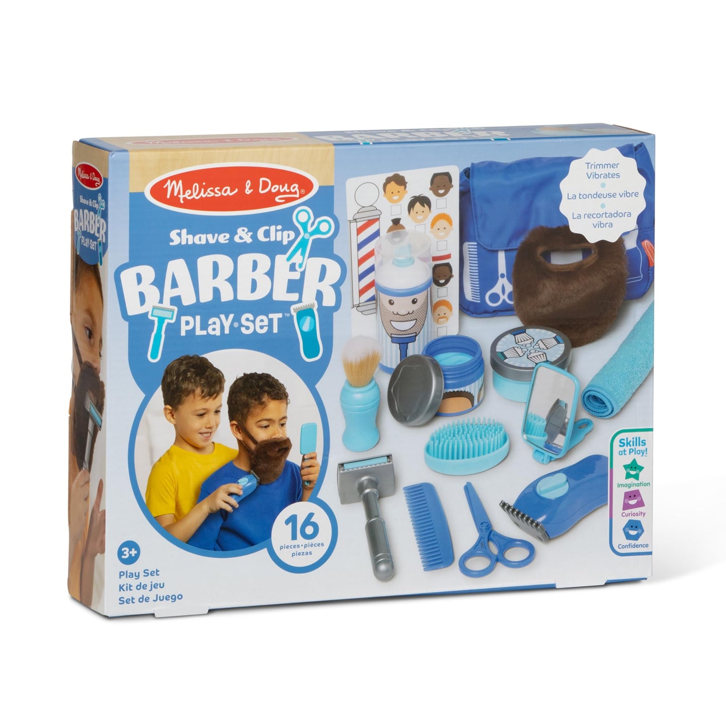 Melissa & Doug Barber Shop Pretend Play Set – 16-Piece Shaving Toys & Wearable Beard for Kids 3+