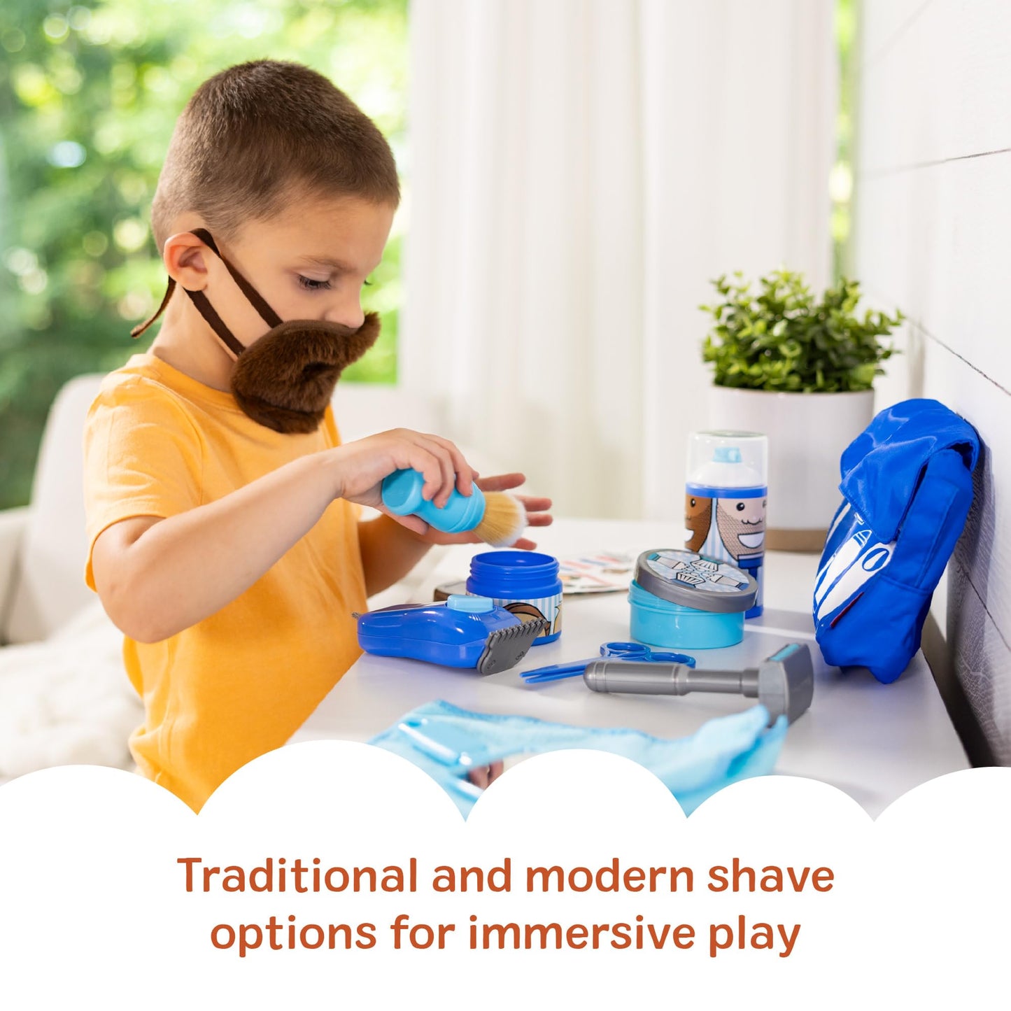 Melissa & Doug Barber Shop Pretend Play Set – 16-Piece Shaving Toys & Wearable Beard for Kids 3+