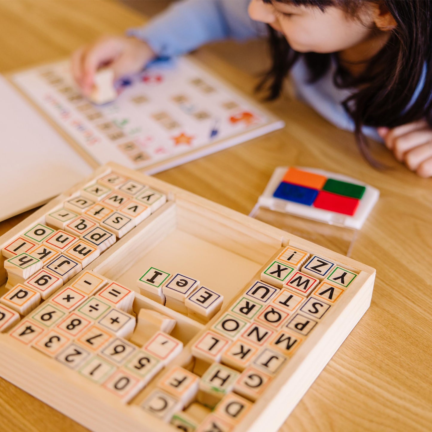 Melissa & Doug Deluxe Wooden Stamp Set – ABCs & 123s, 71 Stamps, 25-Page Activity Book