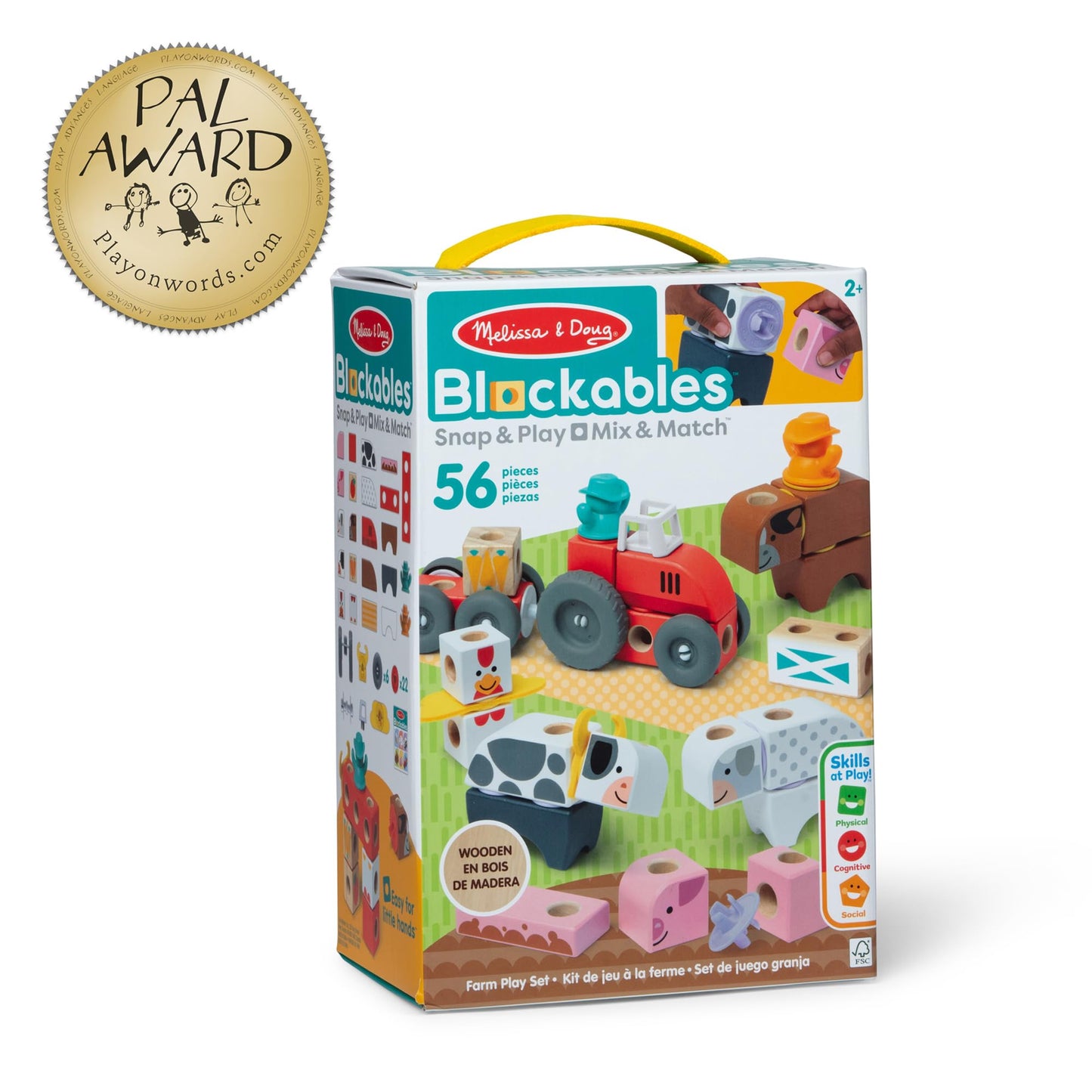 Melissa & Doug Blockables Farm Snap & Play – 56-Piece Wooden Connectable Blocks Set