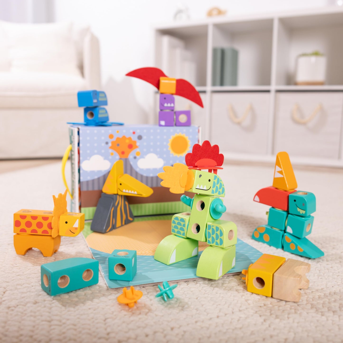 Melissa & Doug Blockables Dinosaur Snap and Play – 69-Piece FSC-Certified Wooden Blocks