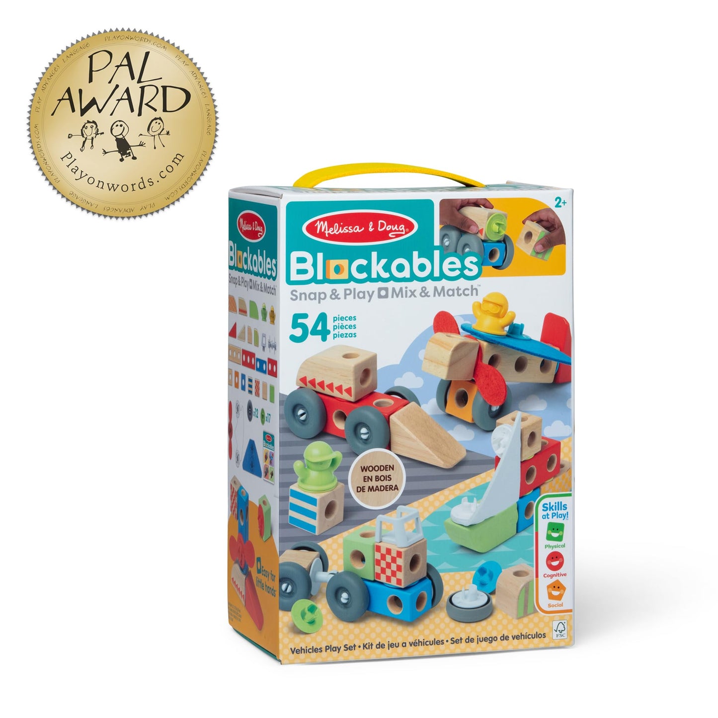 Melissa & Doug Blockables Vehicles Snap & Play – 54-Piece Connectable Wooden Blocks