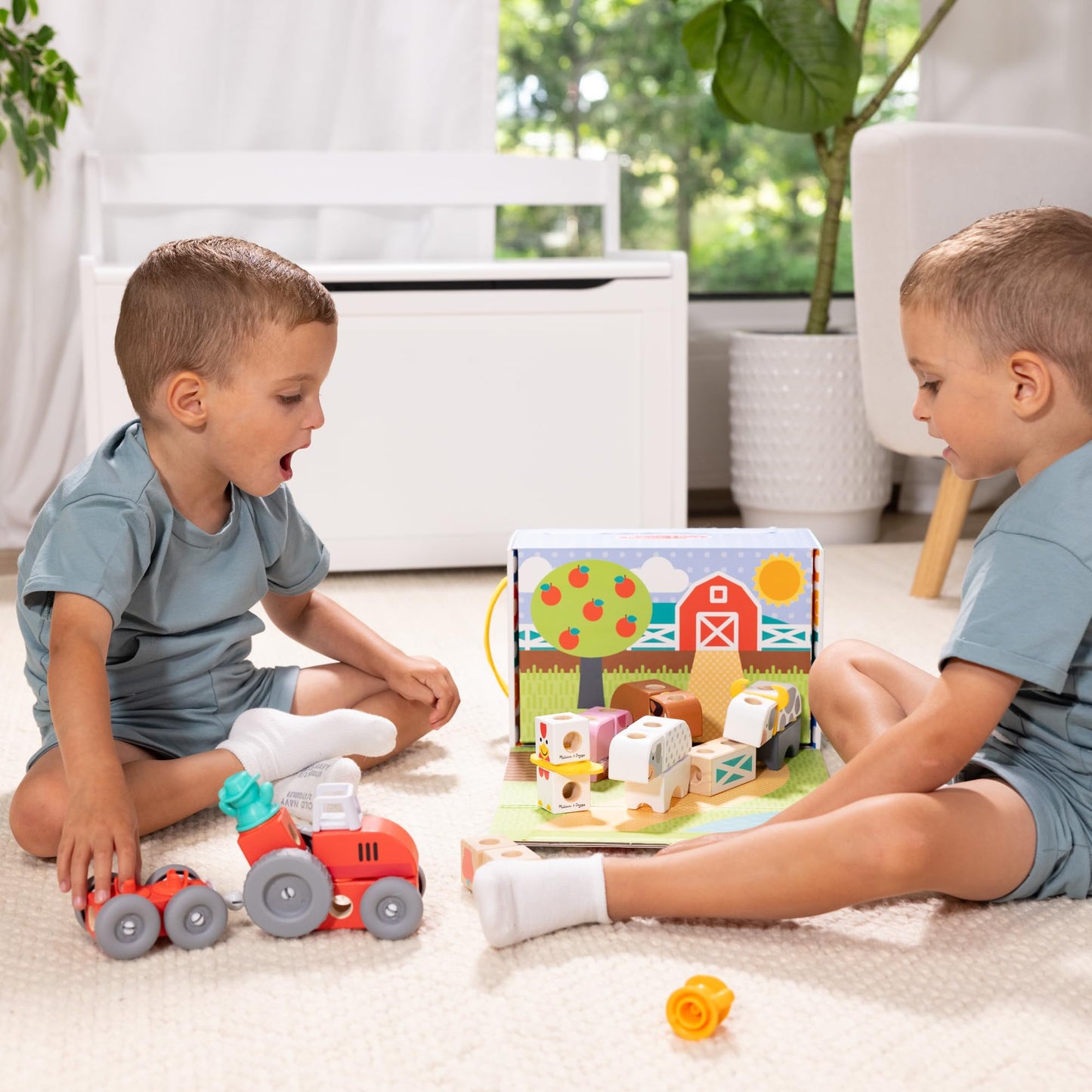 Melissa & Doug Blockables Farm Snap & Play – 56-Piece Wooden Connectable Blocks Set