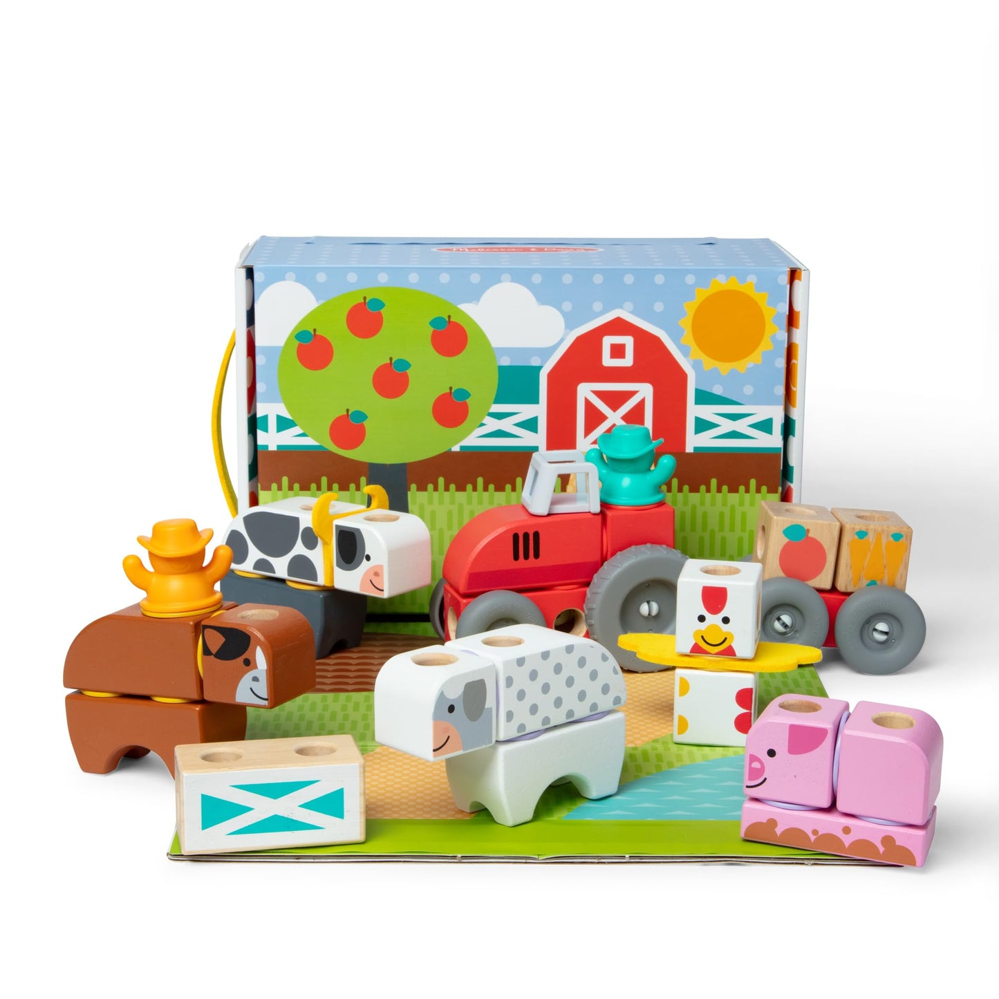 Melissa & Doug Blockables Farm Snap & Play – 56-Piece Wooden Connectable Blocks Set