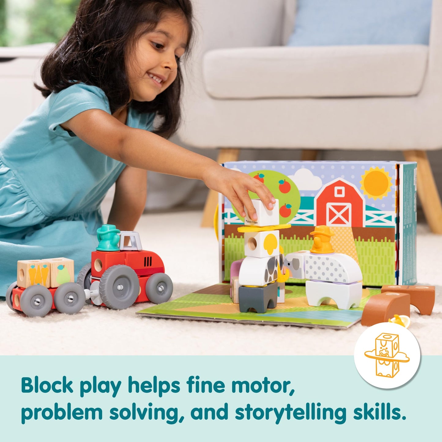 Melissa & Doug Blockables Farm Snap & Play – 56-Piece Wooden Connectable Blocks Set