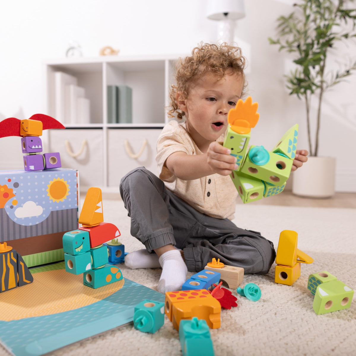 Melissa & Doug Blockables Dinosaur Snap and Play – 69-Piece FSC-Certified Wooden Blocks