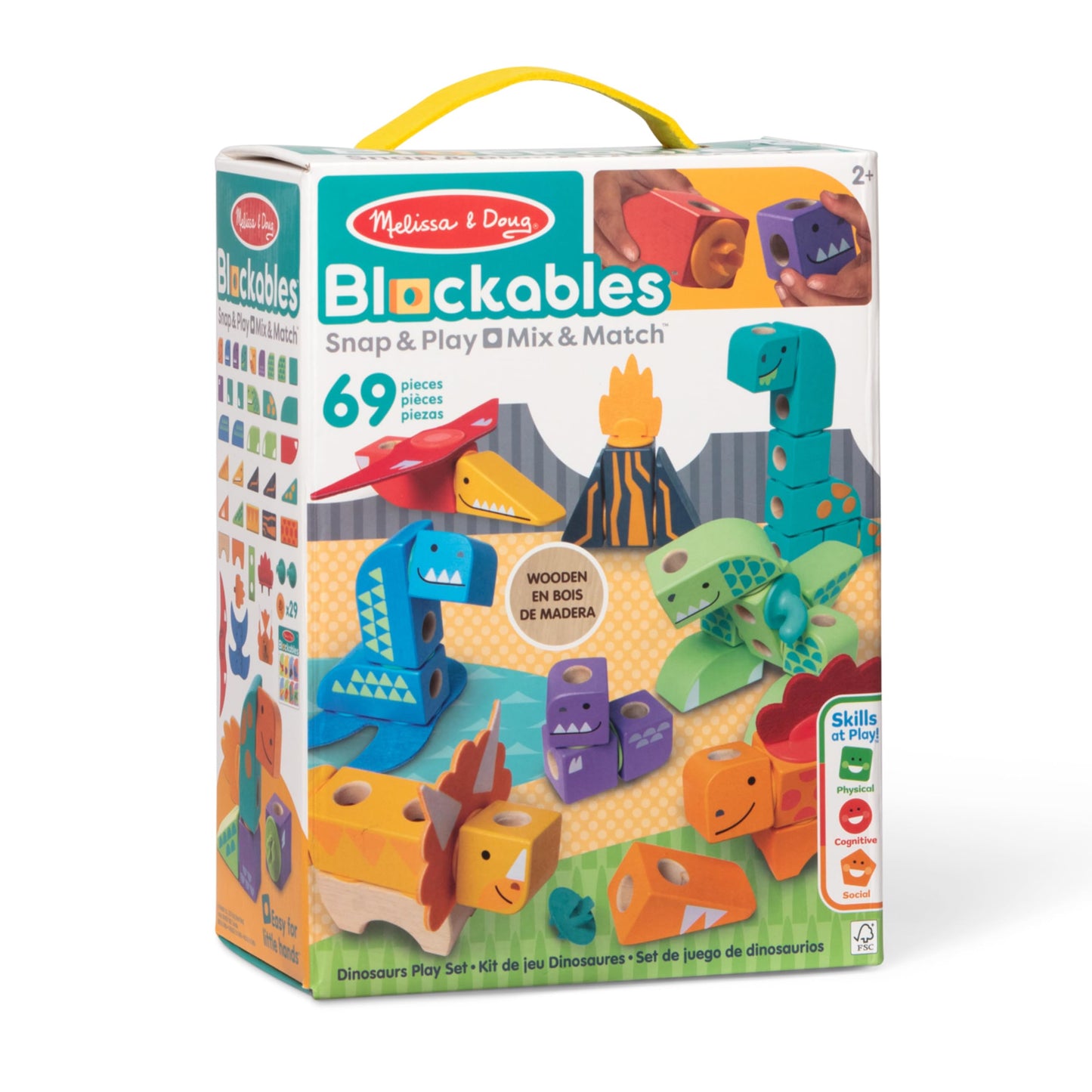 Melissa & Doug Blockables Dinosaur Snap and Play – 69-Piece FSC-Certified Wooden Blocks