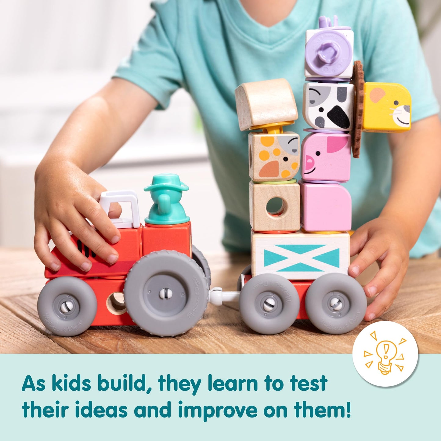 Melissa & Doug Blockables Farm Snap & Play – 56-Piece Wooden Connectable Blocks Set