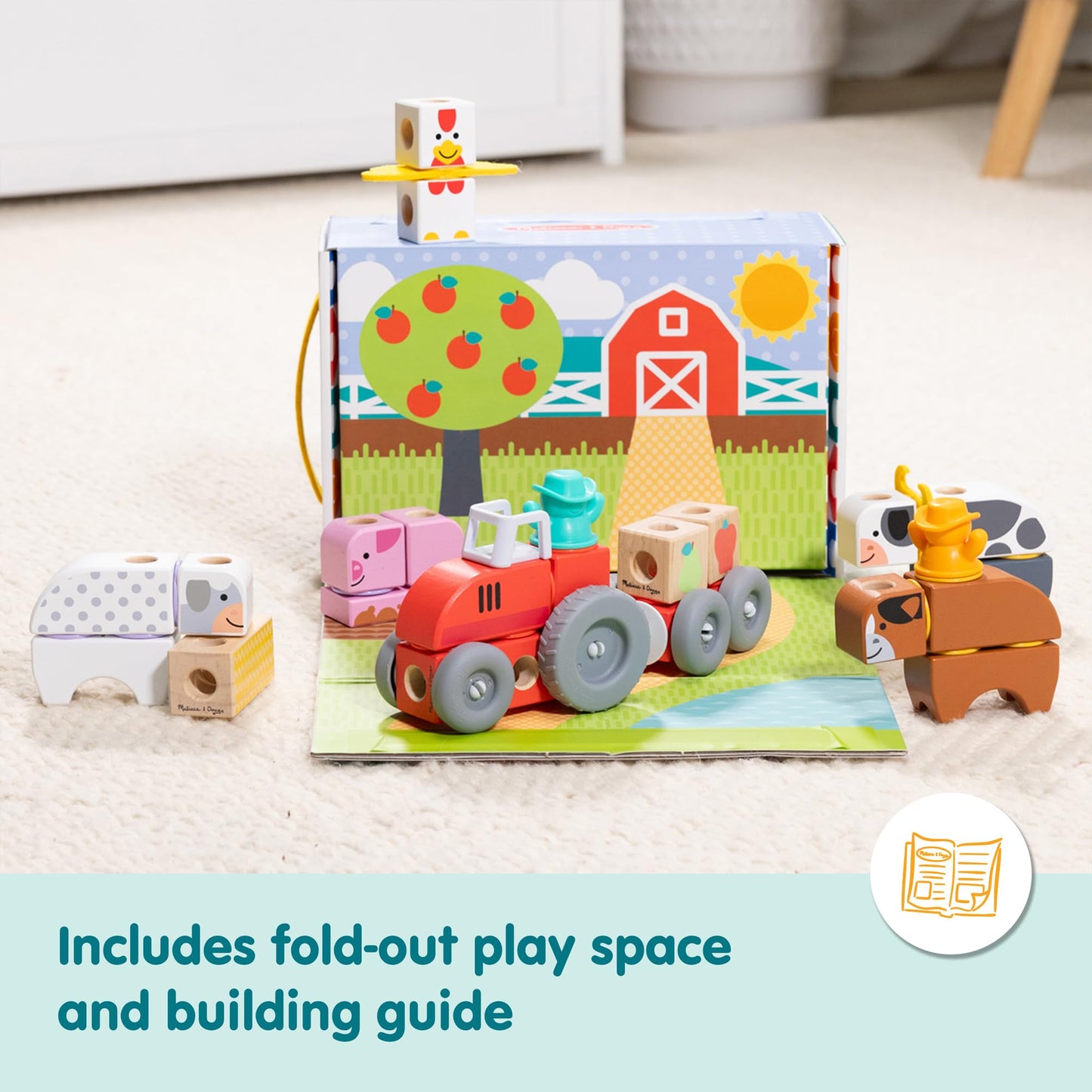 Melissa & Doug Blockables Farm Snap & Play – 56-Piece Wooden Connectable Blocks Set