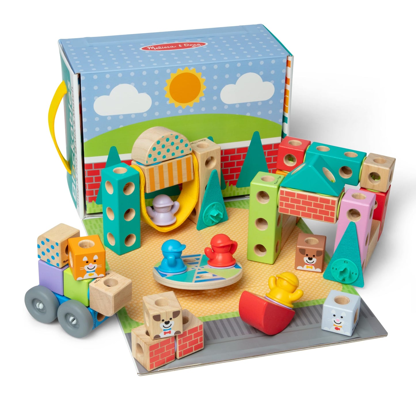 Melissa & Doug Blockables Town Snap & Play – 73-Piece Wooden Building Blocks