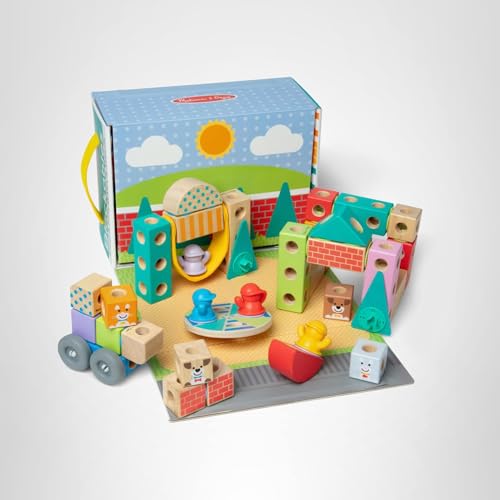 Melissa & Doug Blockables Town Snap & Play – 73-Piece Wooden Building Blocks