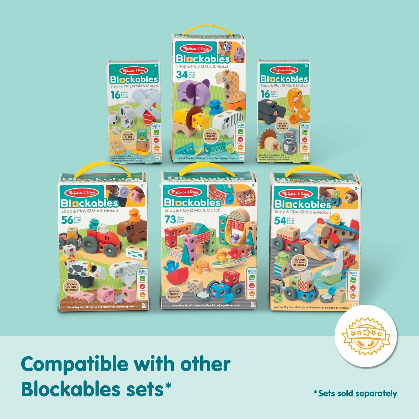 Melissa & Doug Blockables Town Snap & Play – 73-Piece Wooden Building Blocks