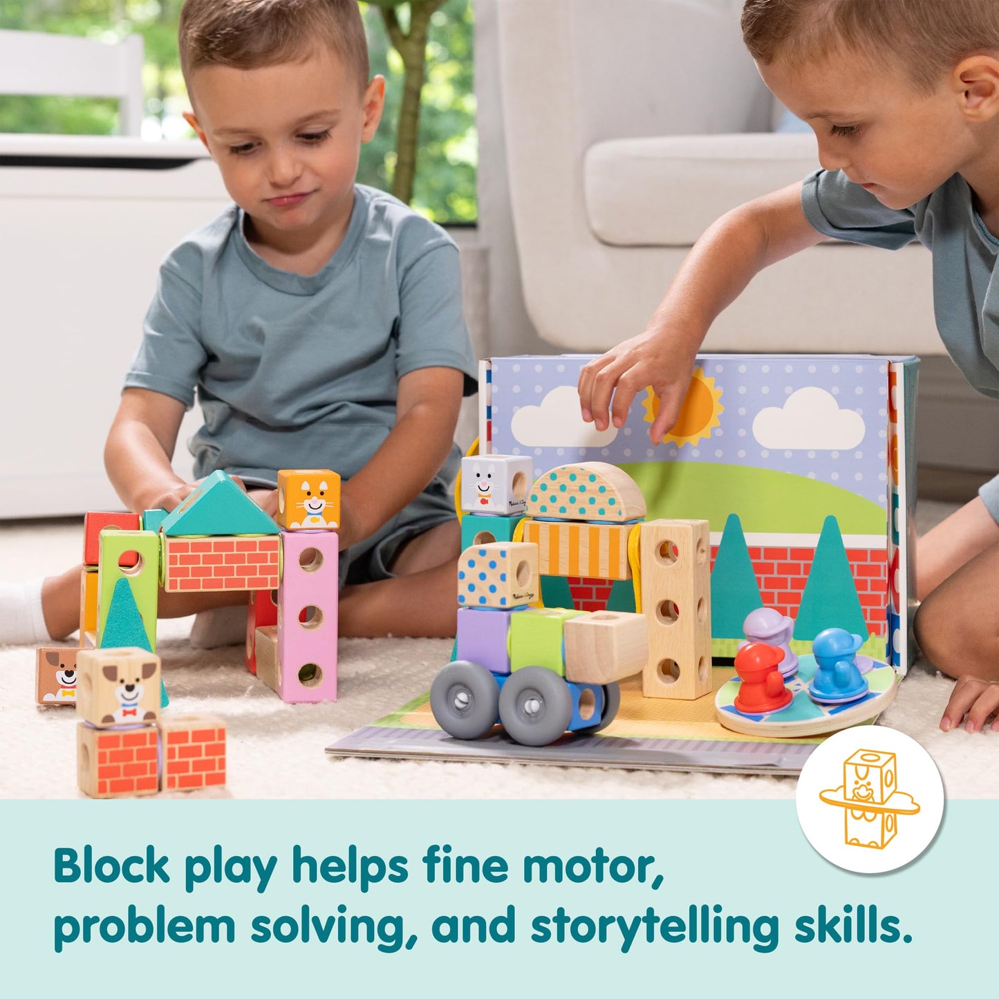 Melissa & Doug Blockables Town Snap & Play – 73-Piece Wooden Building Blocks