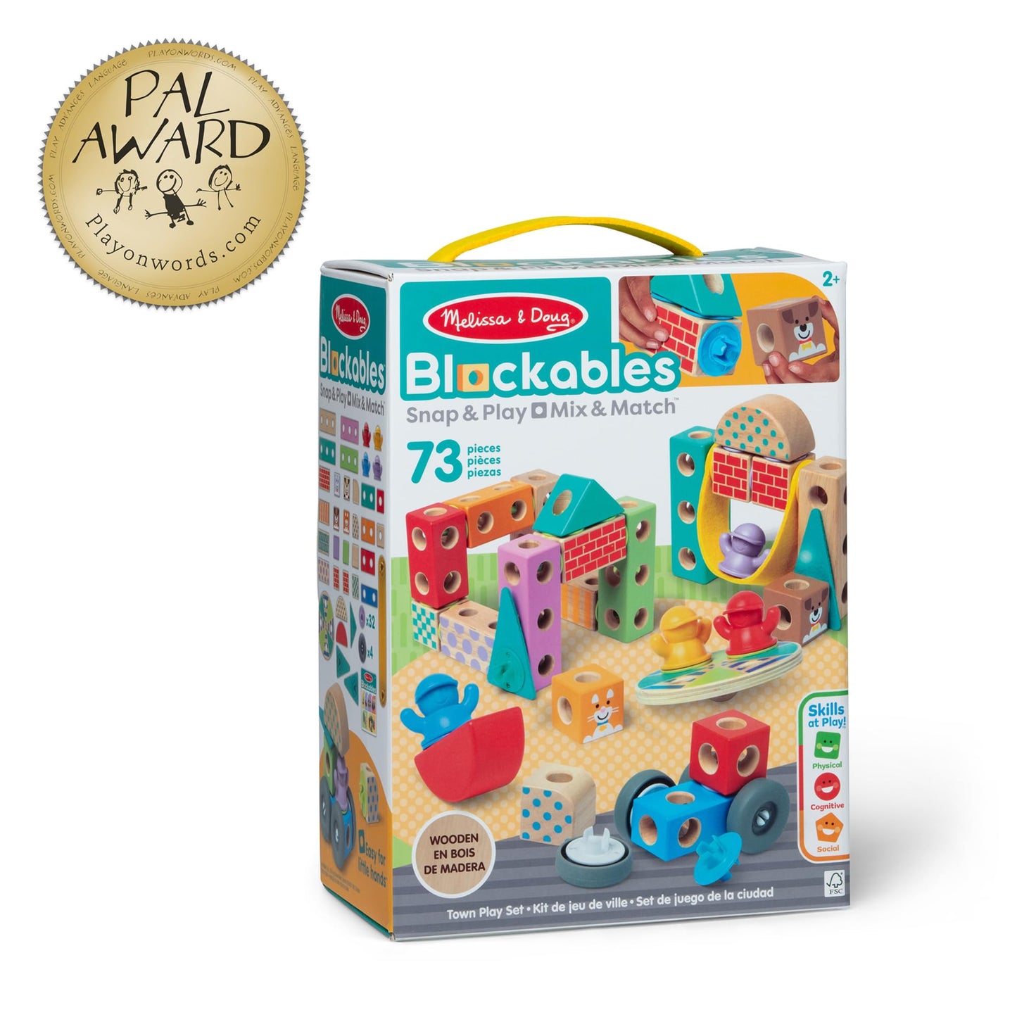 Melissa & Doug Blockables Town Snap & Play – 73-Piece Wooden Building Blocks