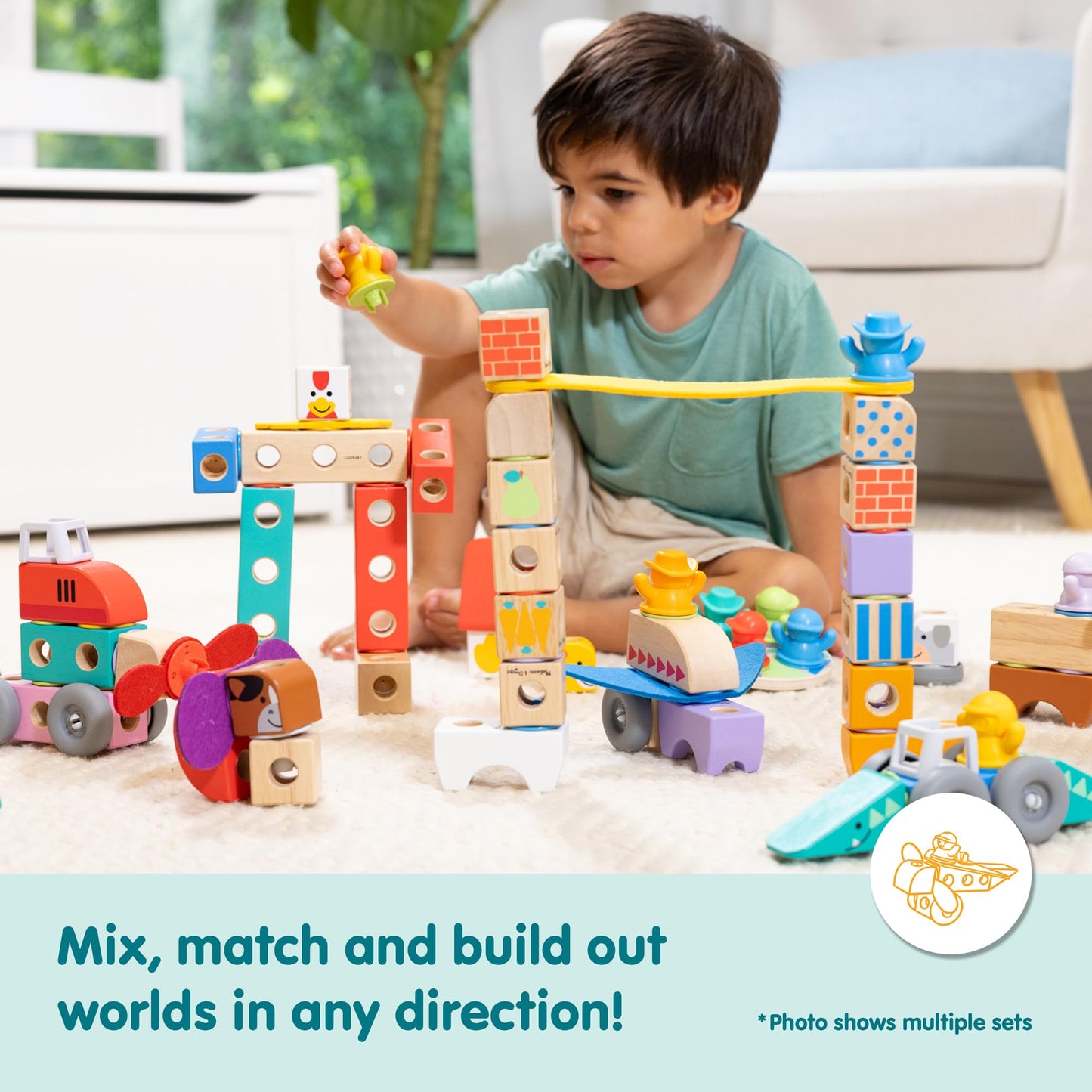 Melissa & Doug Blockables Town Snap & Play – 73-Piece Wooden Building Blocks
