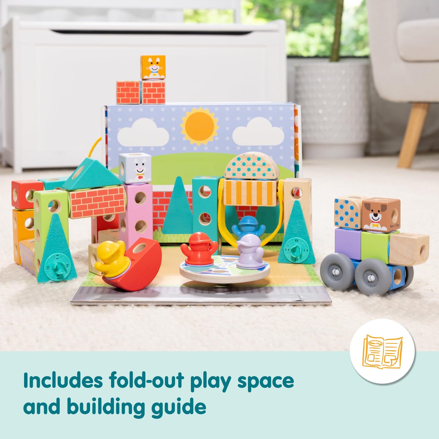 Melissa & Doug Blockables Town Snap & Play – 73-Piece Wooden Building Blocks