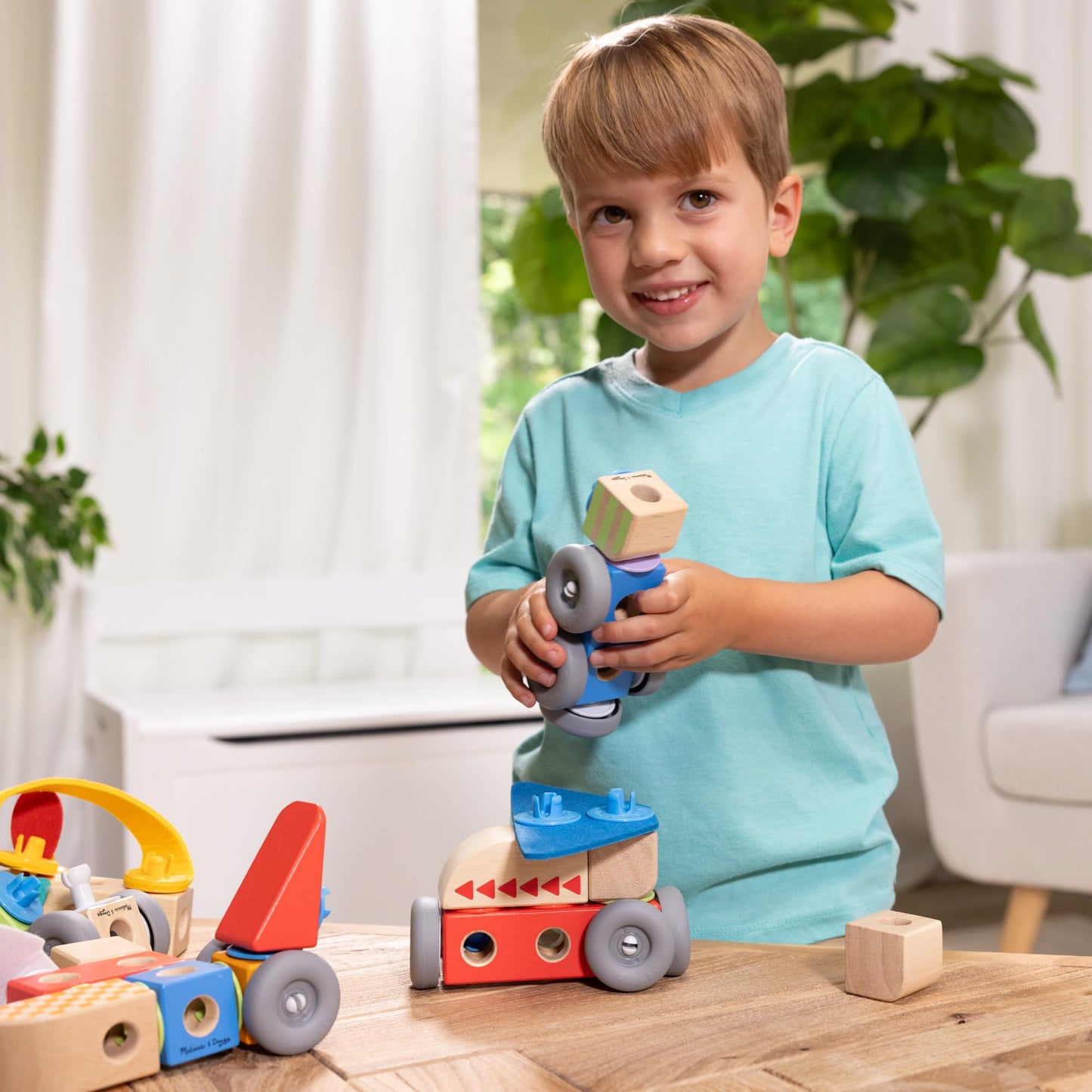 Melissa & Doug Blockables Vehicles Snap & Play – 54-Piece Connectable Wooden Blocks