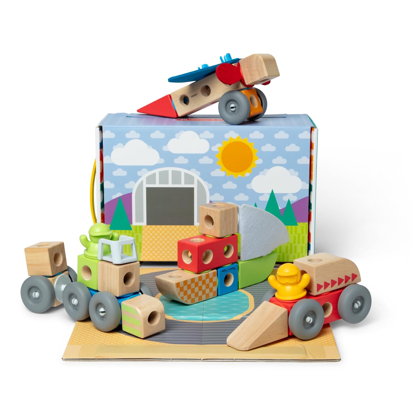 Melissa & Doug Blockables Vehicles Snap & Play – 54-Piece Connectable Wooden Blocks