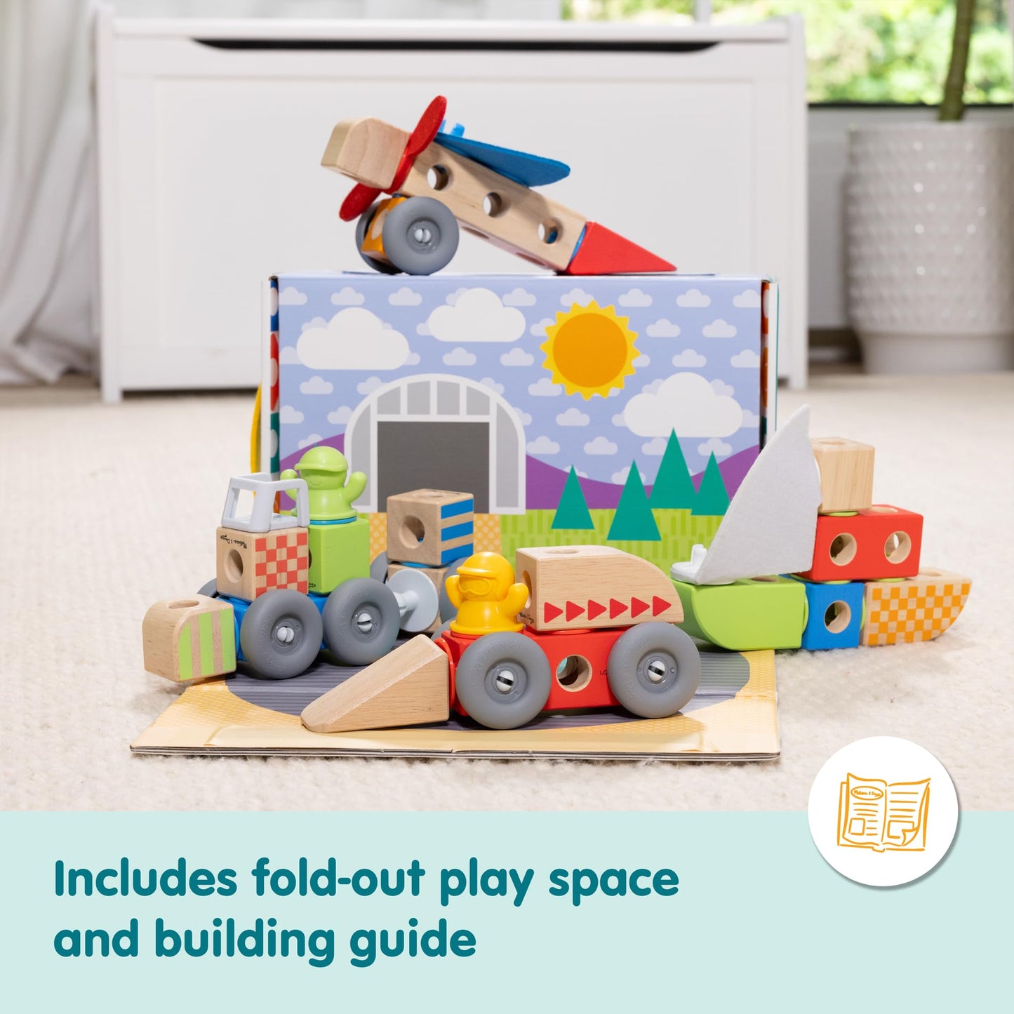 Melissa & Doug Blockables Vehicles Snap & Play – 54-Piece Connectable Wooden Blocks