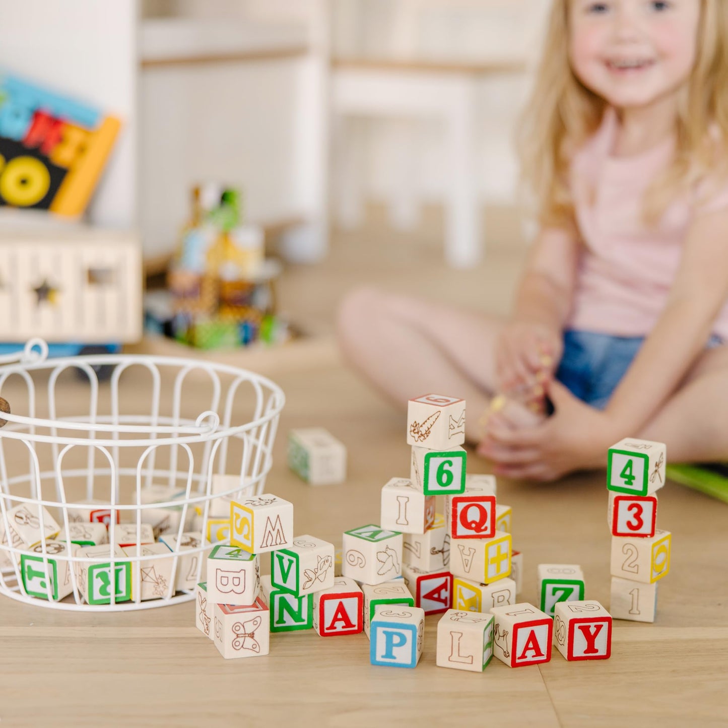Melissa & Doug Deluxe Wooden ABC/123 Blocks Set – 50 Pieces with Storage Pouch