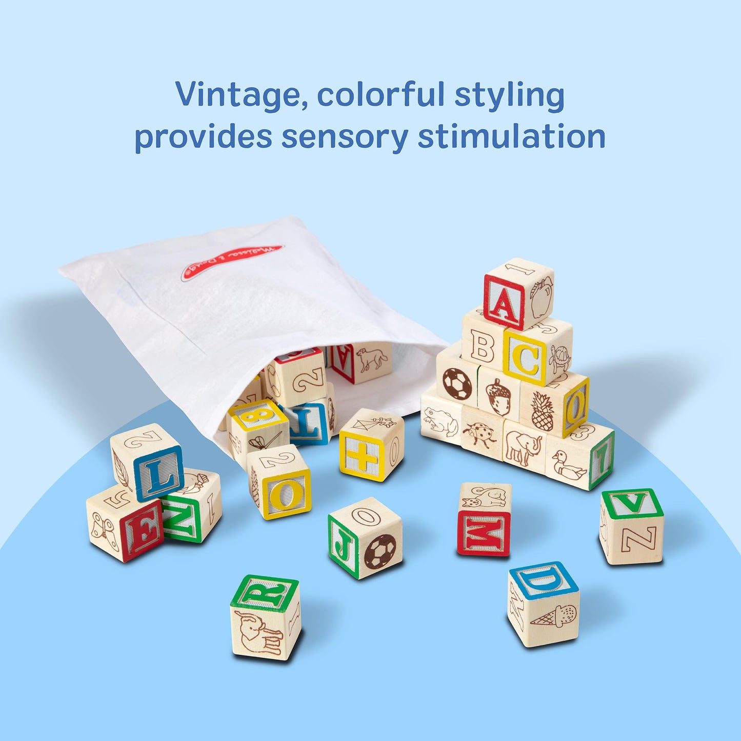 Melissa & Doug Deluxe Wooden ABC/123 Blocks Set – 50 Pieces with Storage Pouch