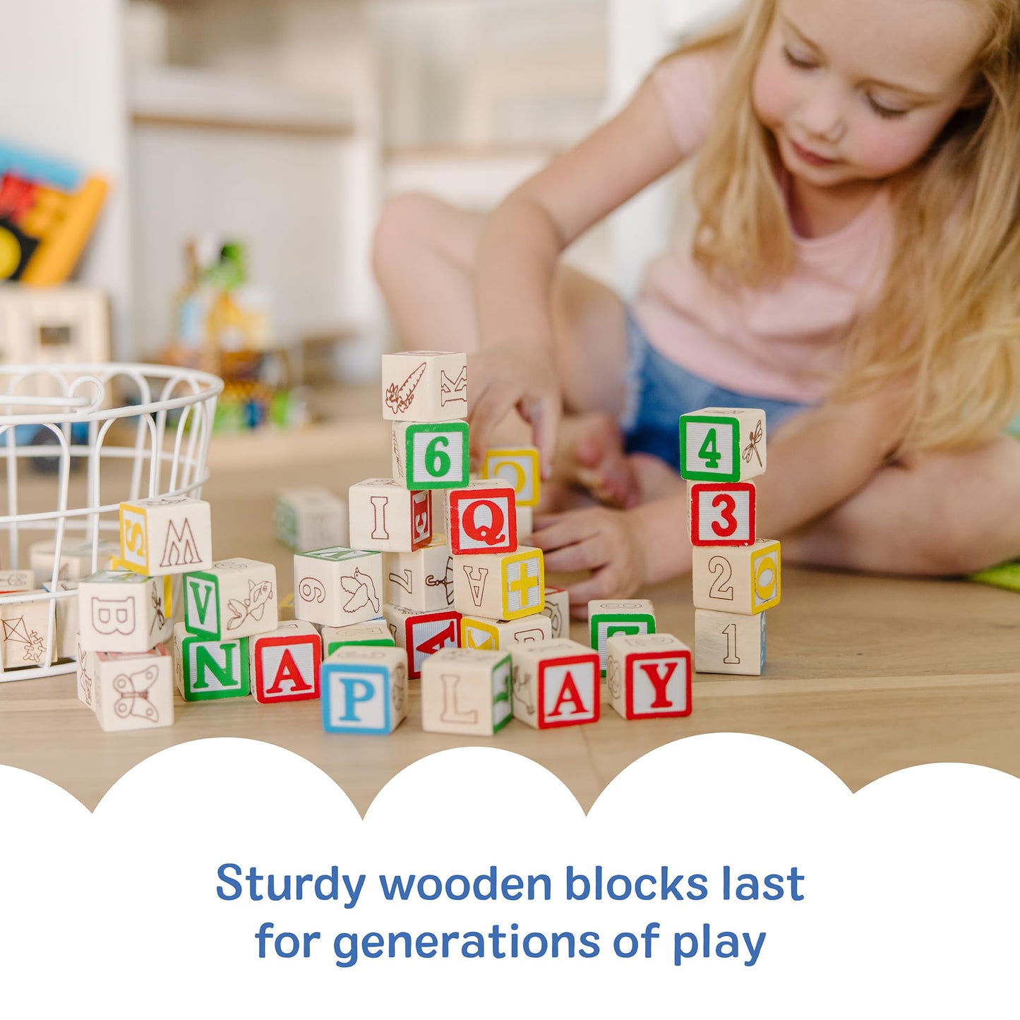 Melissa & Doug Deluxe Wooden ABC/123 Blocks Set – 50 Pieces with Storage Pouch