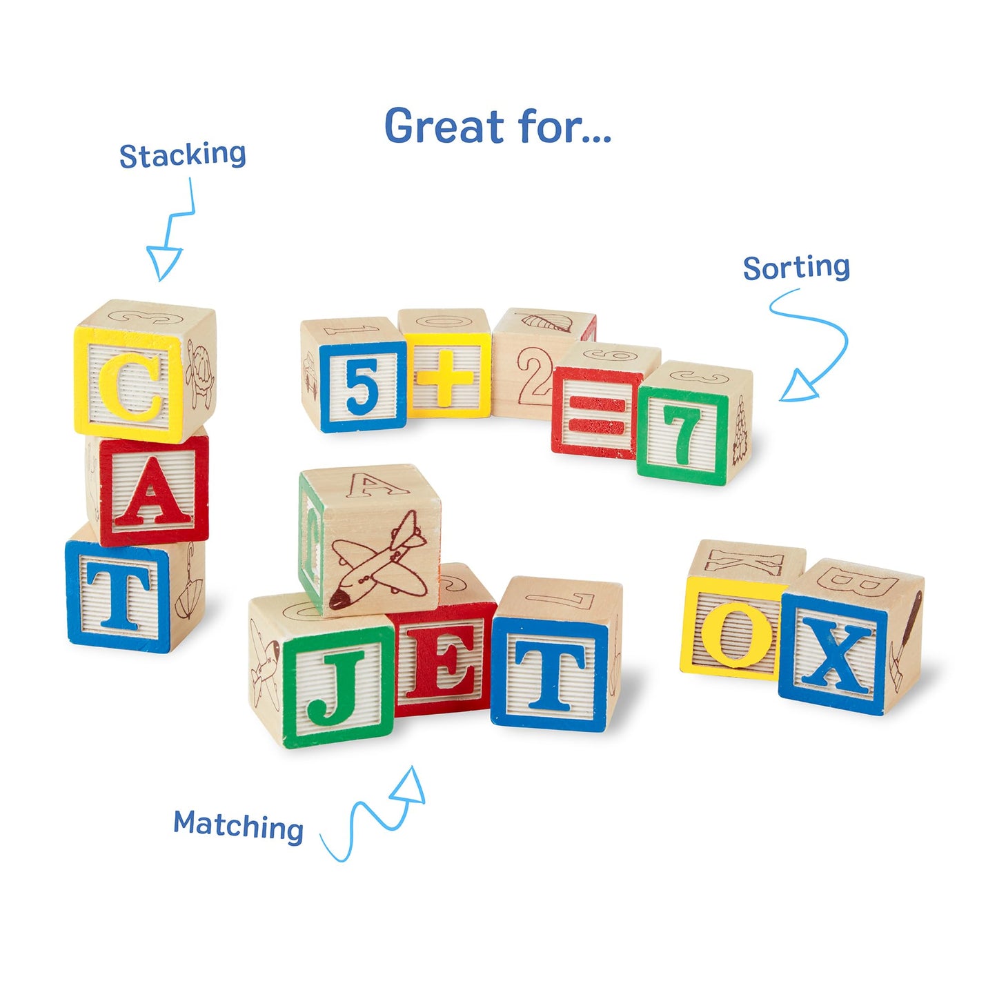 Melissa & Doug Deluxe Wooden ABC/123 Blocks Set – 50 Pieces with Storage Pouch