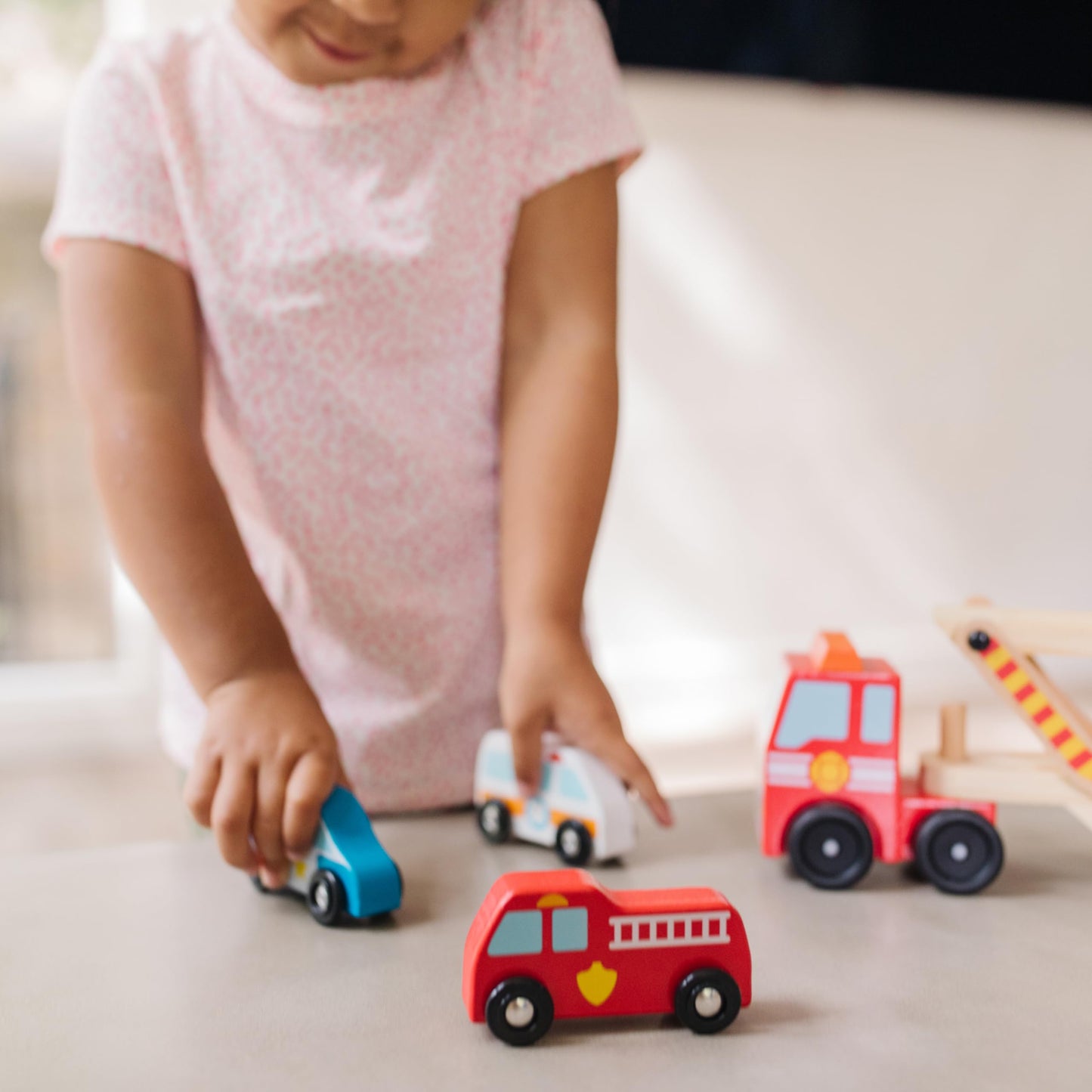 Melissa & Doug Emergency Vehicle Carrier Truck with 4 Rescue Vehicles | Wooden Playset