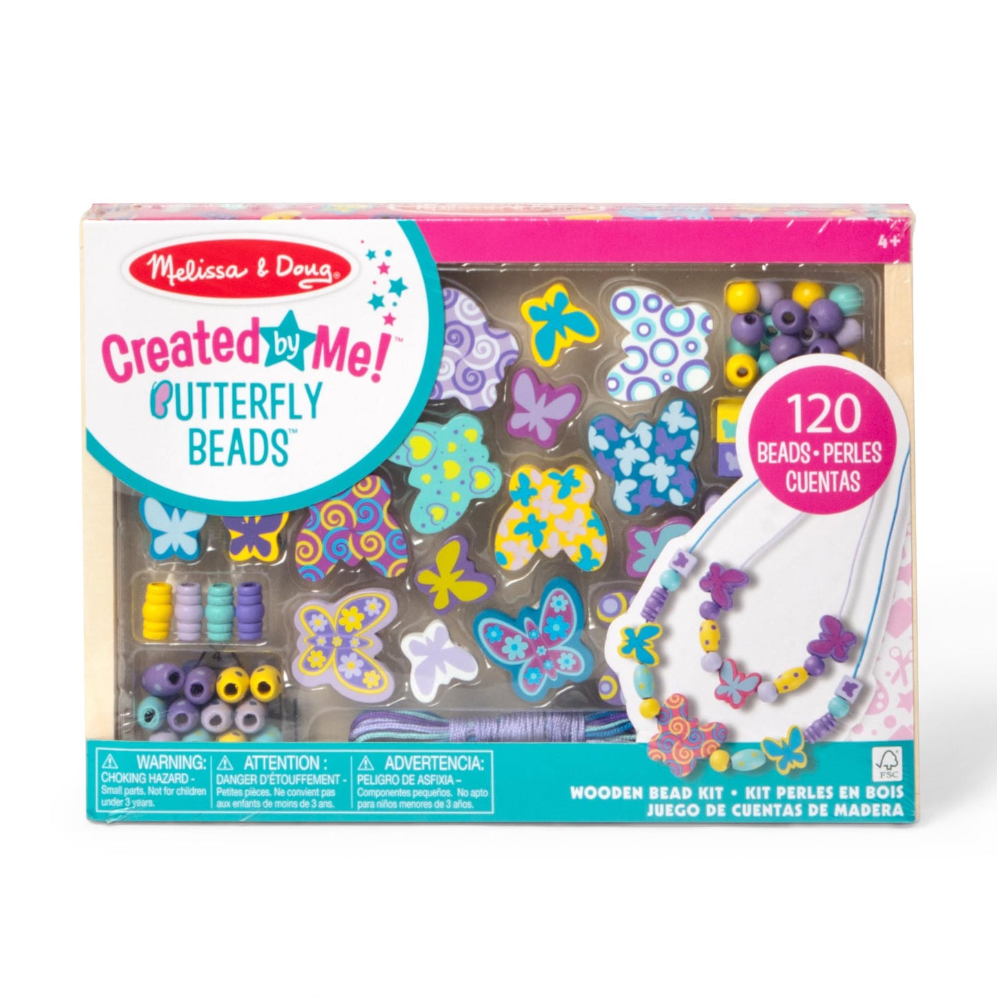Melissa & Doug Created by Me! Butterfly Beads Wooden Bead Kit, 150+ Beads for Jewelry-Making