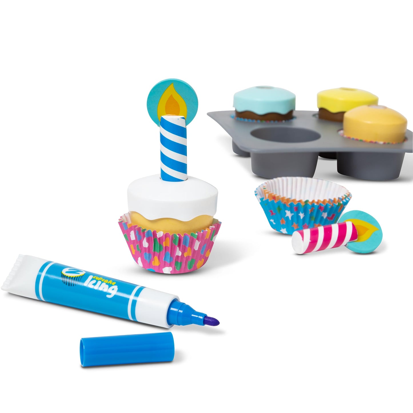 Melissa & Doug Bake & Decorate Cupcakes Kit – Wooden Cupcake Set with Toppings