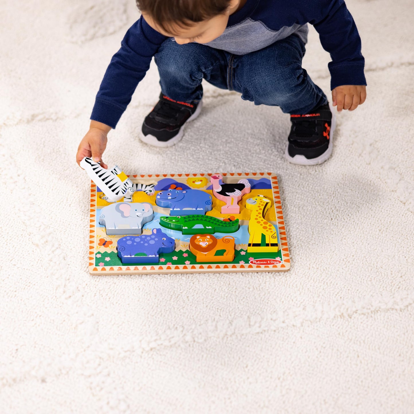 Melissa & Doug Safari Wooden Chunky Puzzle (8 pcs) – Screen-Free Educational Toy for Toddlers & Kids 2+