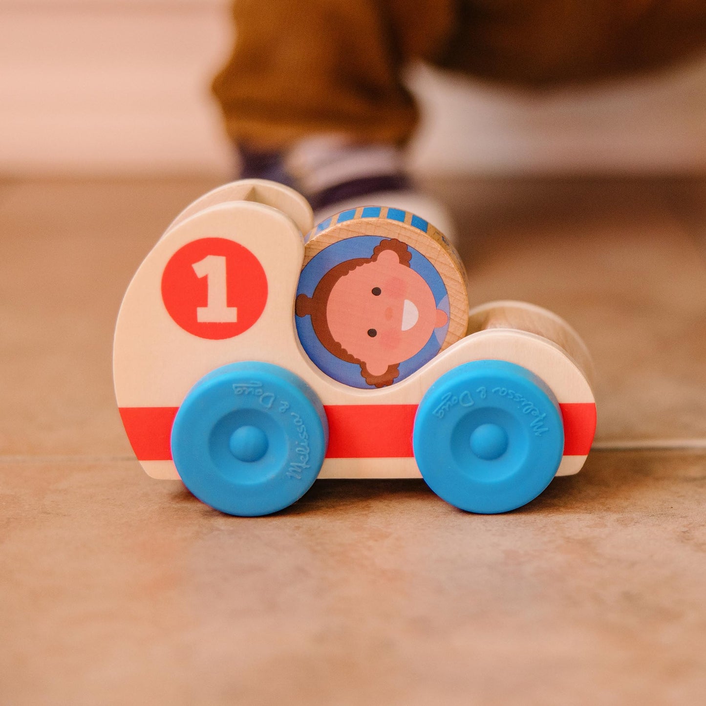 Melissa & Doug GO Tots Wooden Race Cars – 2 Cars, 2 Disks, FSC-Certified