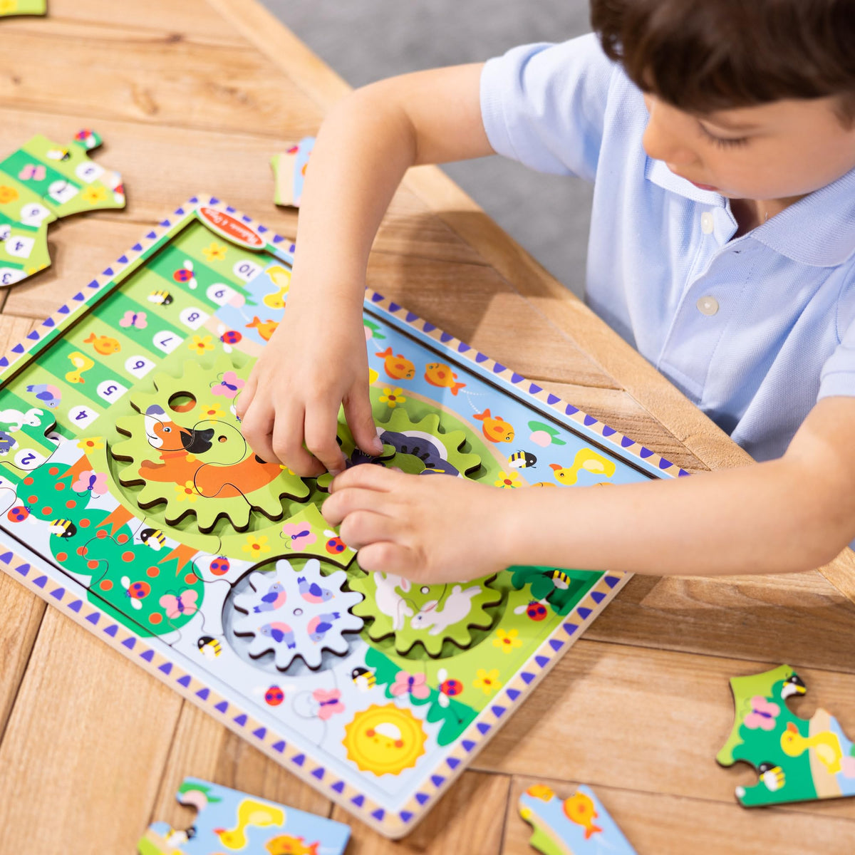 Melissa & Doug Wooden Animal Chase Gear Puzzle — 24-Piece Spinning Jigsaw for Ages 3+