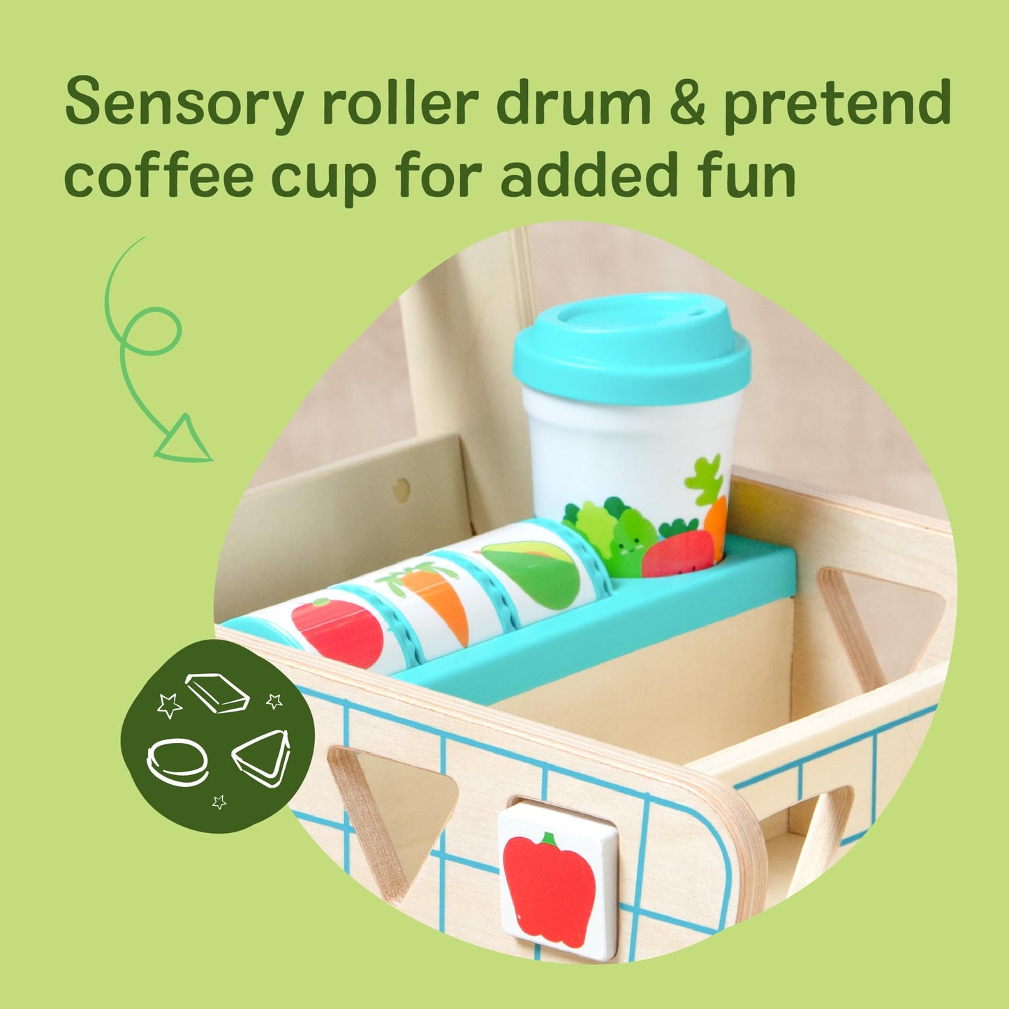 Melissa & Doug Wooden Shape Sorting Grocery Cart Push Toy – FSC-Certified, Pretend Play for Toddlers