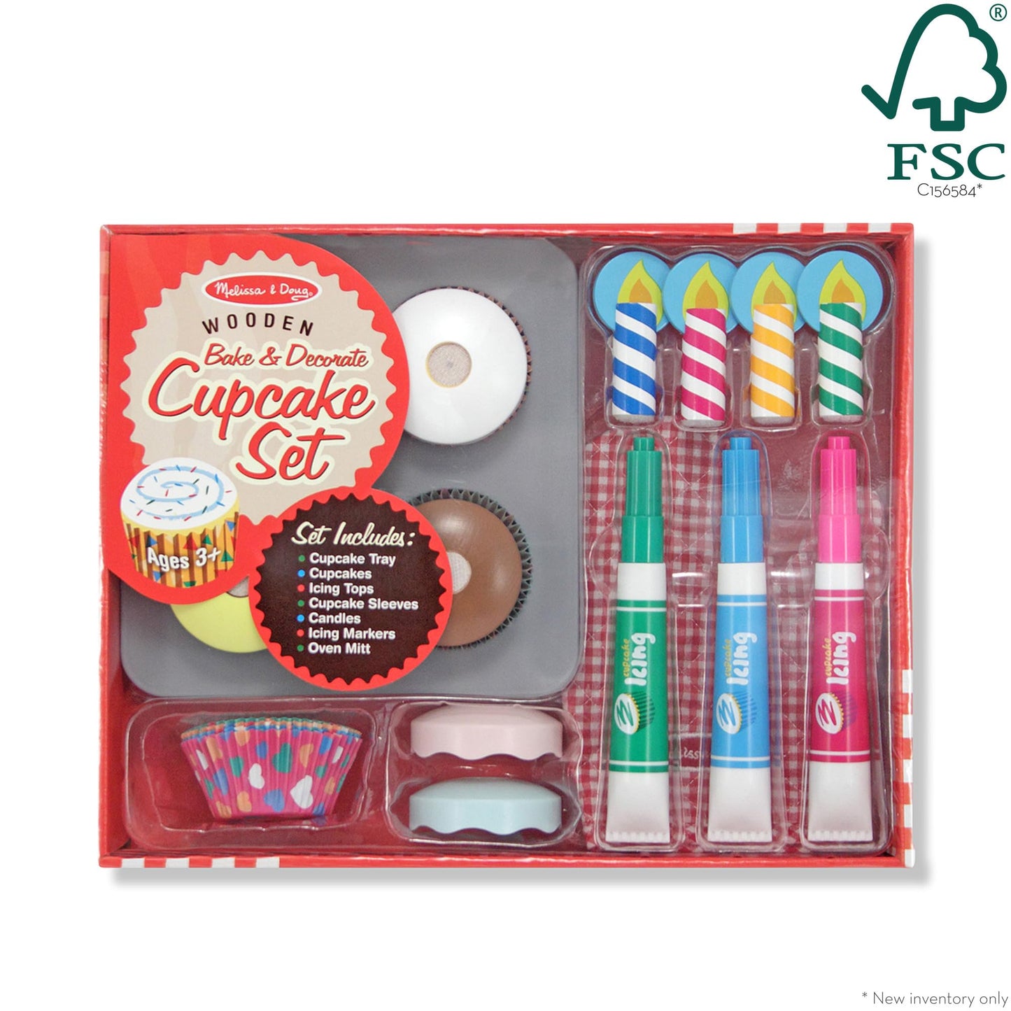 Melissa & Doug Bake & Decorate Cupcakes Kit – Wooden Cupcake Set with Toppings