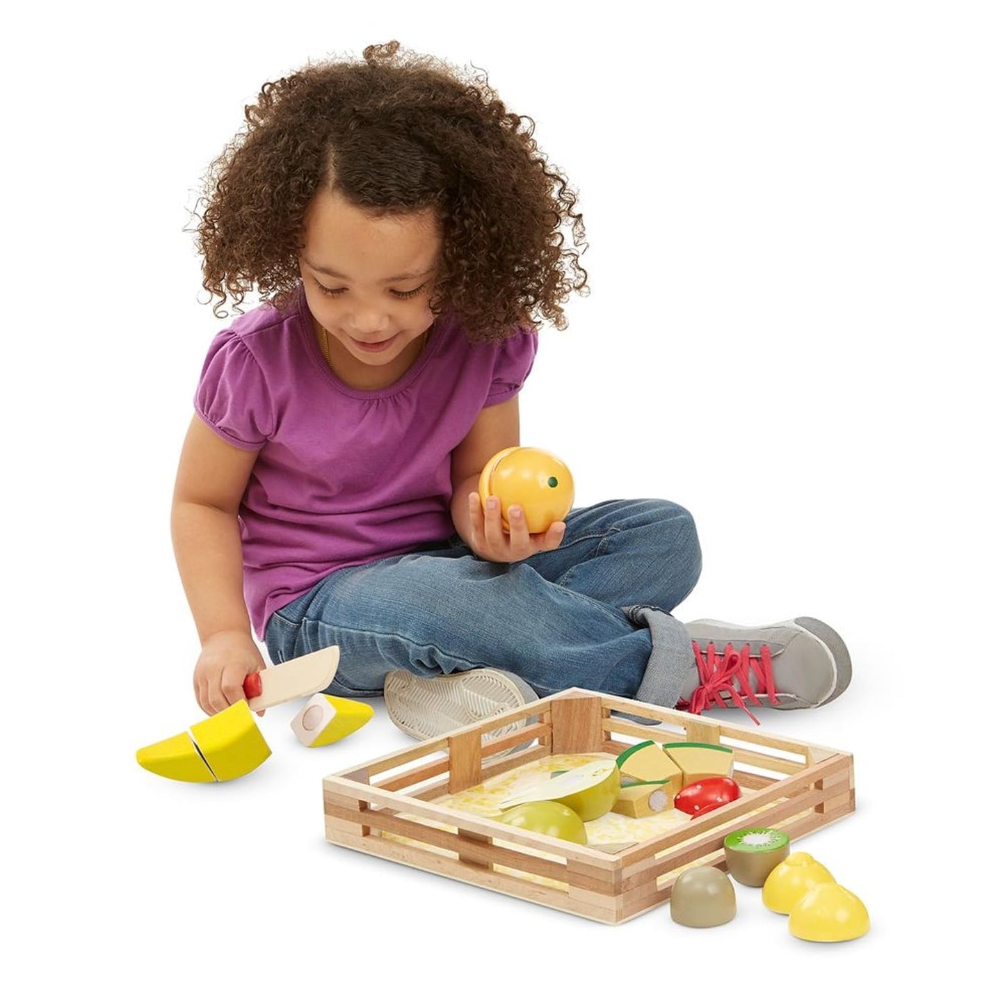 Melissa & Doug Cutting Fruit Set (18pcs) — Wooden Play Food & Free Scratch Art Mini-Pad Bundle