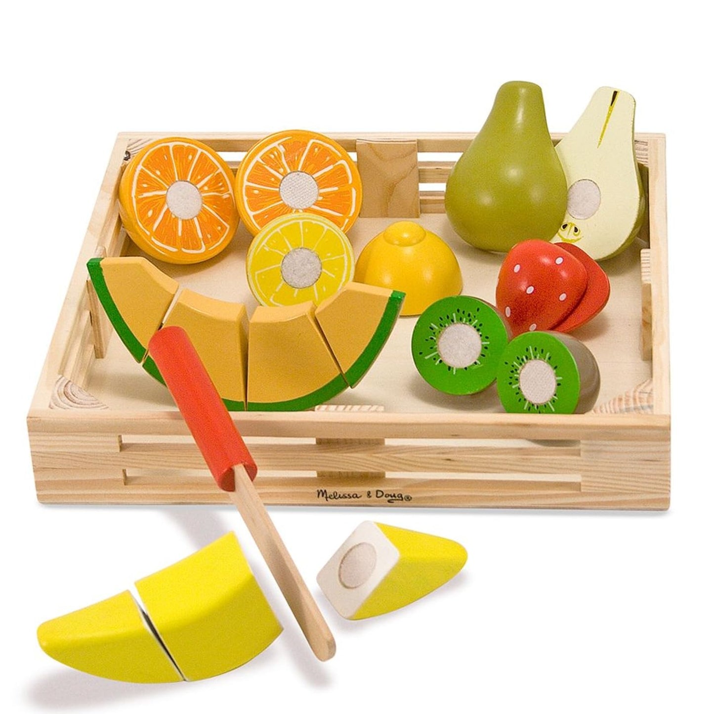 Melissa & Doug Cutting Fruit Set (18pcs) — Wooden Play Food & Free Scratch Art Mini-Pad Bundle