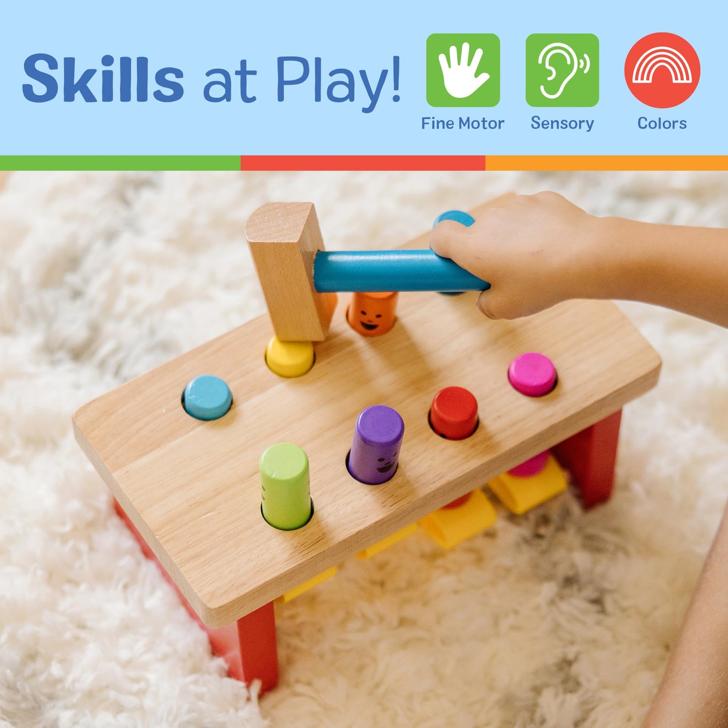 Melissa & Doug Deluxe Pounding Bench – Wooden Preschool Learning Toy with Mallet
