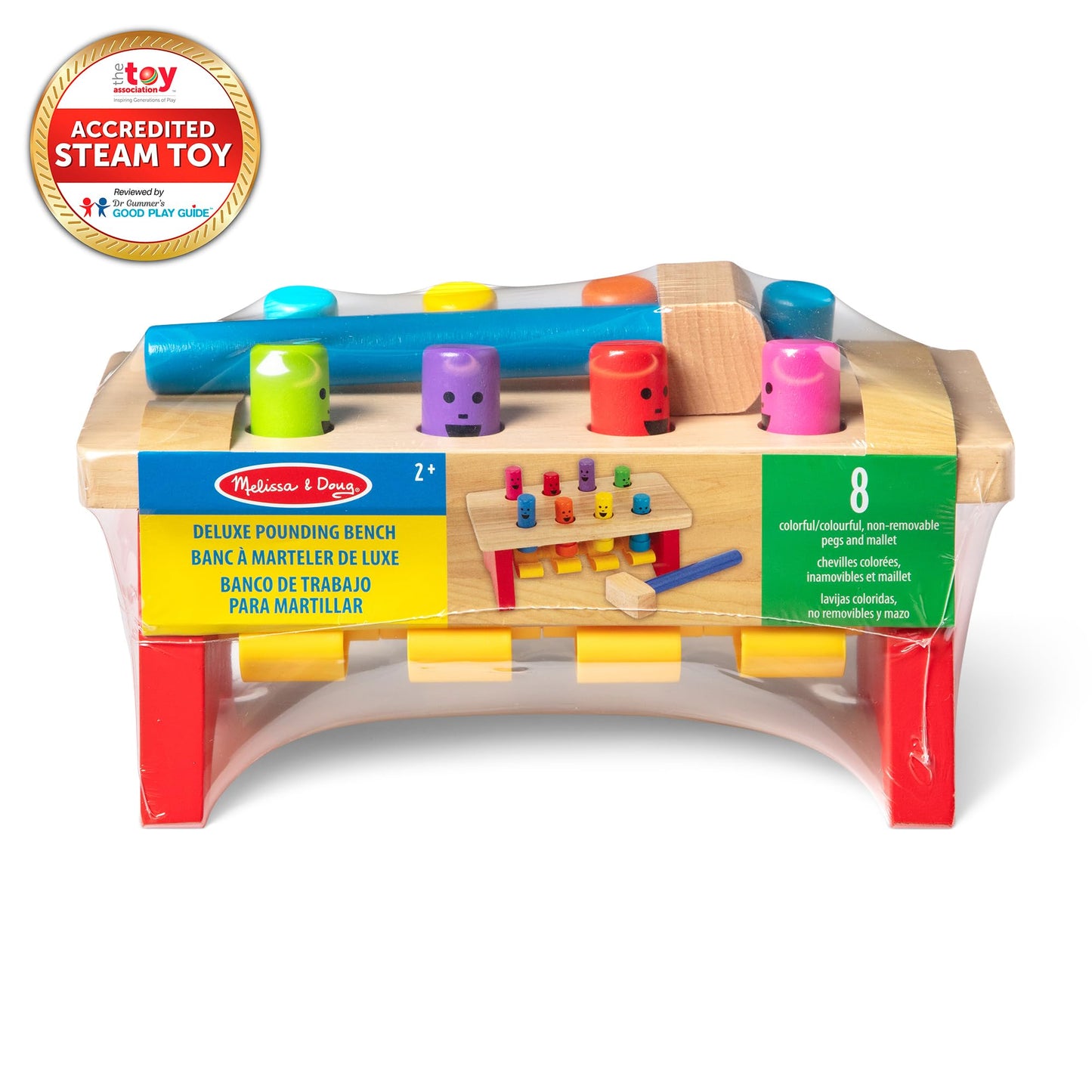 Melissa & Doug Deluxe Pounding Bench – Wooden Preschool Learning Toy with Mallet