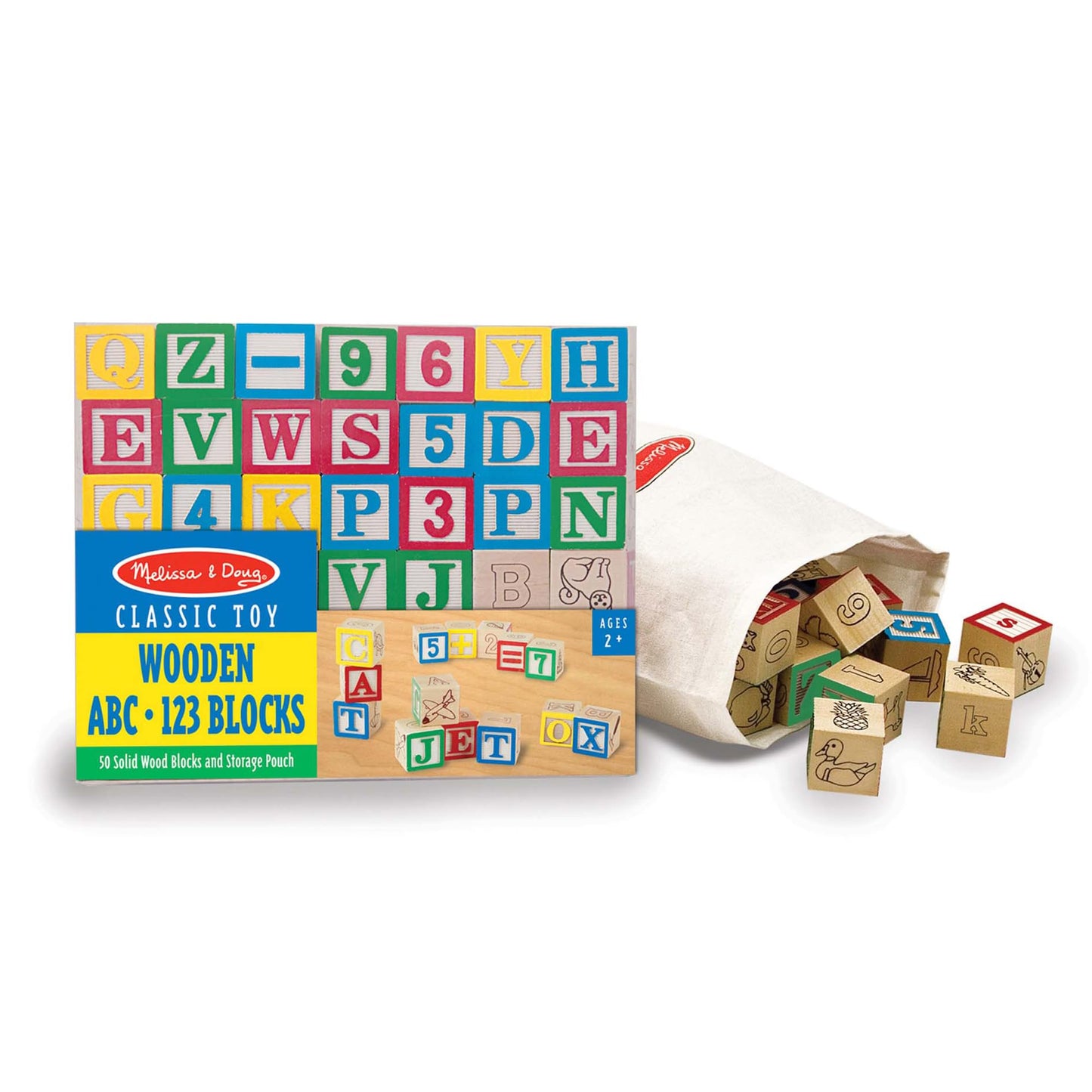 Melissa & Doug Deluxe Wooden ABC/123 Blocks Set – 50 Pieces with Storage Pouch