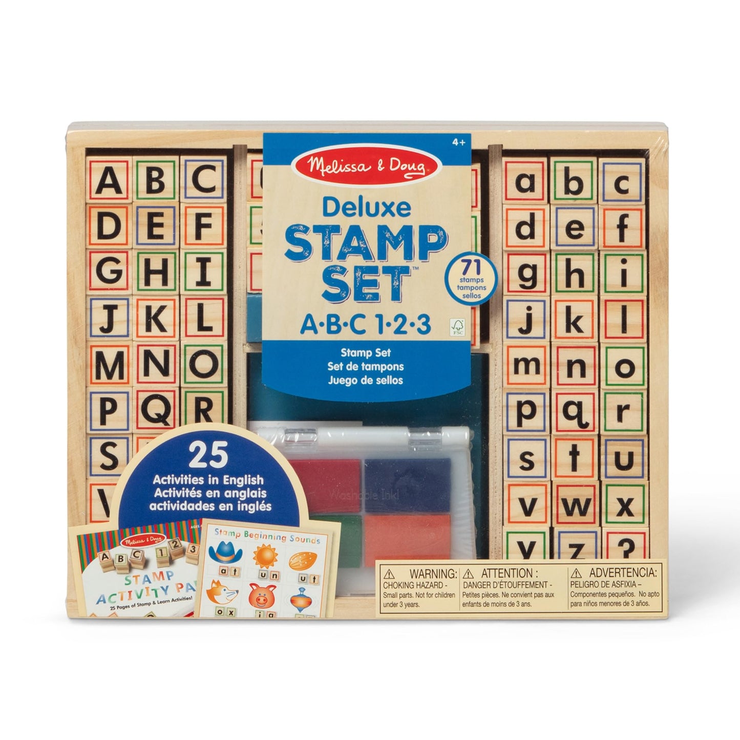 Melissa & Doug Deluxe Wooden Stamp Set – ABCs & 123s, 71 Stamps, 25-Page Activity Book