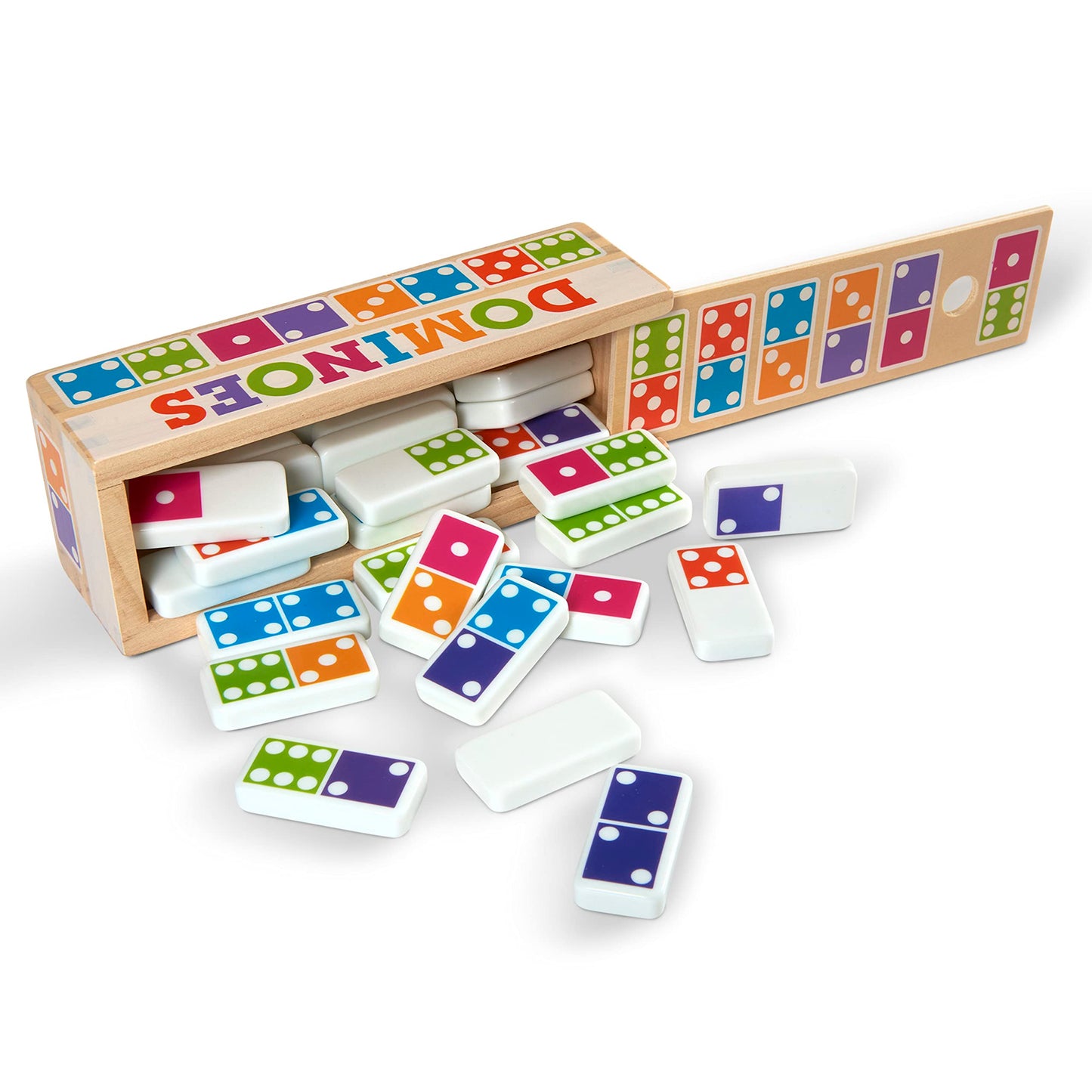 Melissa & Doug Dominoes Tabletop Game – 28 Colorful Tiles in Wooden Storage Box