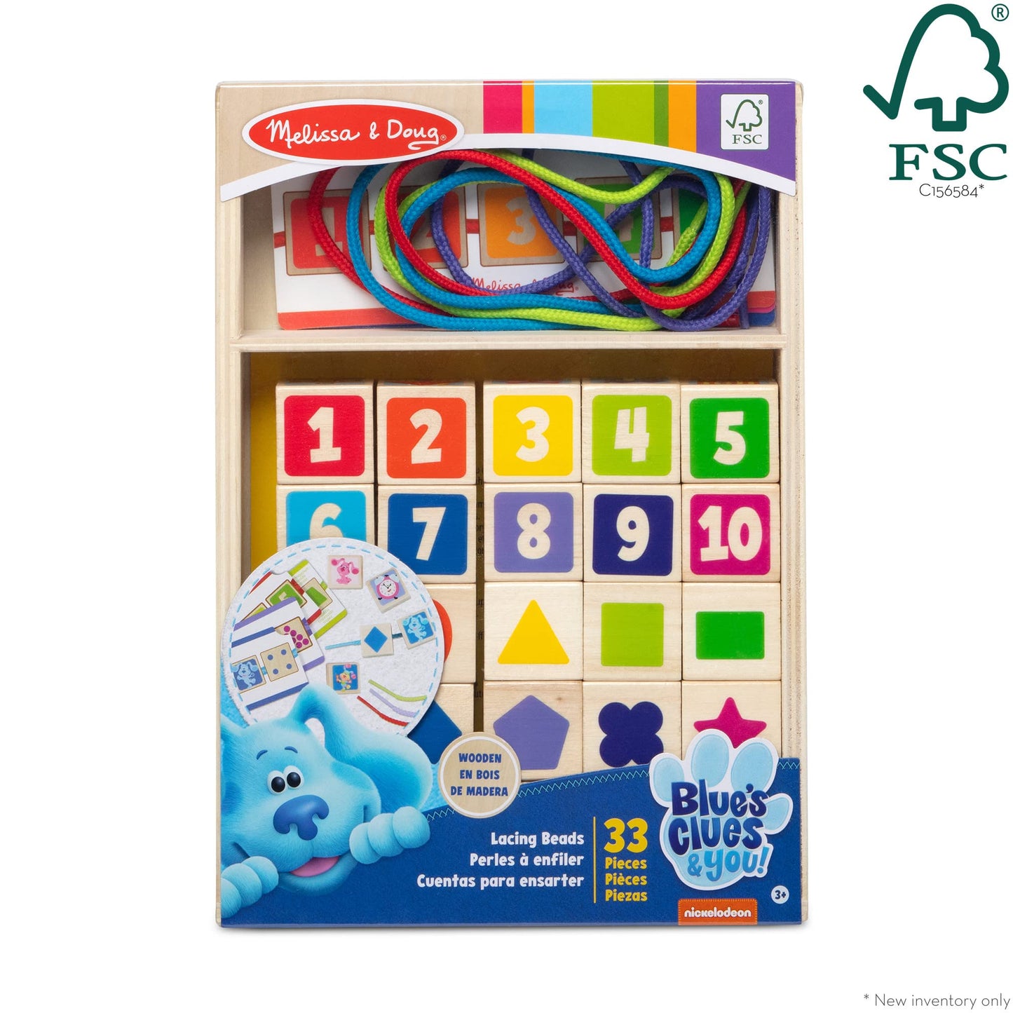 Melissa & Doug Blue's Clues & You! Wooden Lacing Beads – 25 Beads, 4 Cords | FSC Certified