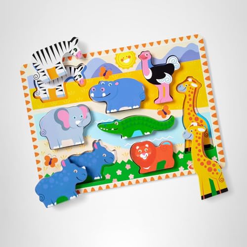 Melissa & Doug Safari Wooden Chunky Puzzle (8 pcs) – Screen-Free Educational Toy for Toddlers & Kids 2+