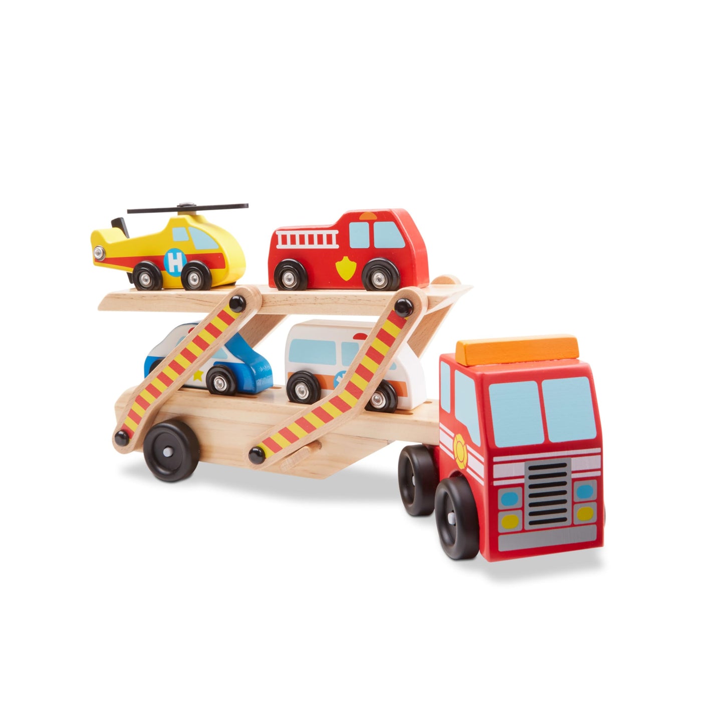 Melissa & Doug Emergency Vehicle Carrier Truck with 4 Rescue Vehicles | Wooden Playset