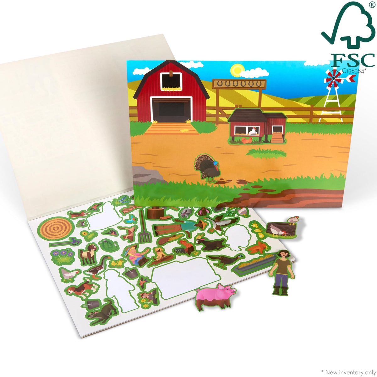 Melissa & Doug Reusable Sticker Pad: Farm – 280+ Stickers, 5 Scene Backgrounds for Creative Farm Play