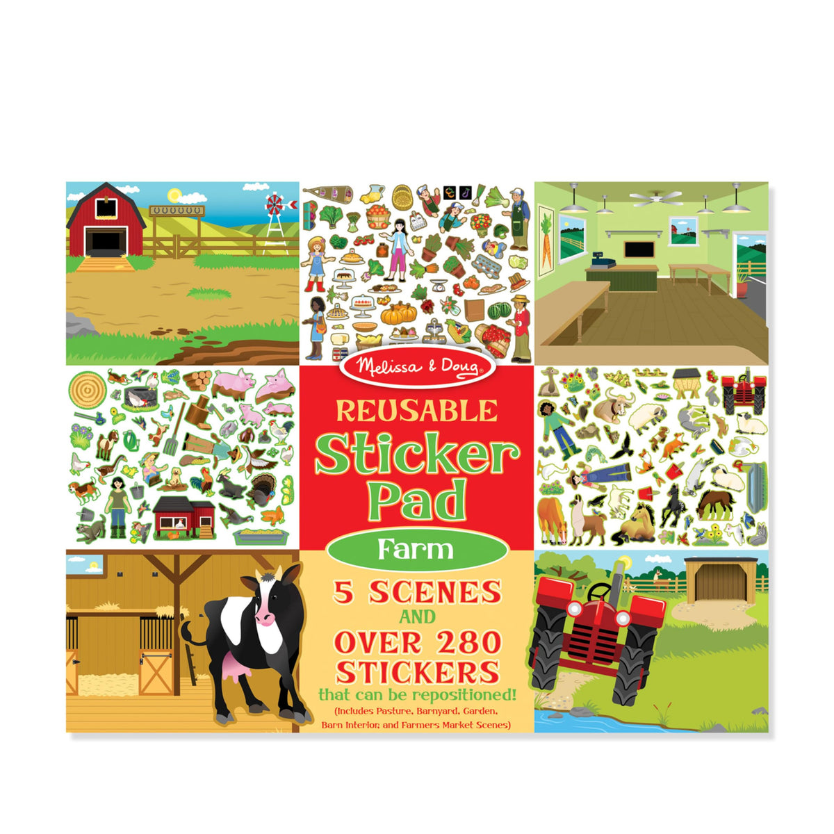 Melissa & Doug Reusable Sticker Pad: Farm – 280+ Stickers, 5 Scene Backgrounds for Creative Farm Play