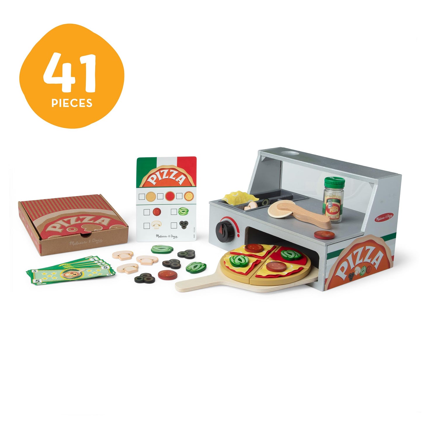 Melissa & Doug Top & Bake Wooden Pizza Counter Play Set — 41 Pcs | FSC-Certified