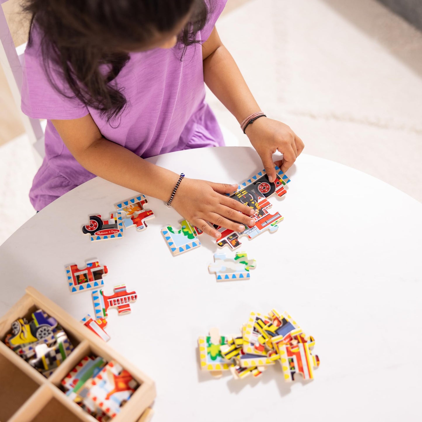 Melissa & Doug 4-in-1 Wooden Vehicle Puzzle Set – 48 Pieces, FSC Certified, Storage Box, Ages 3+