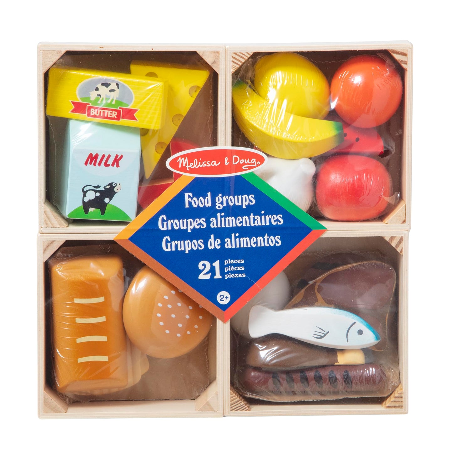 Melissa & Doug Food Groups — 21 Hand-Painted Wooden Pieces & 4 Crates